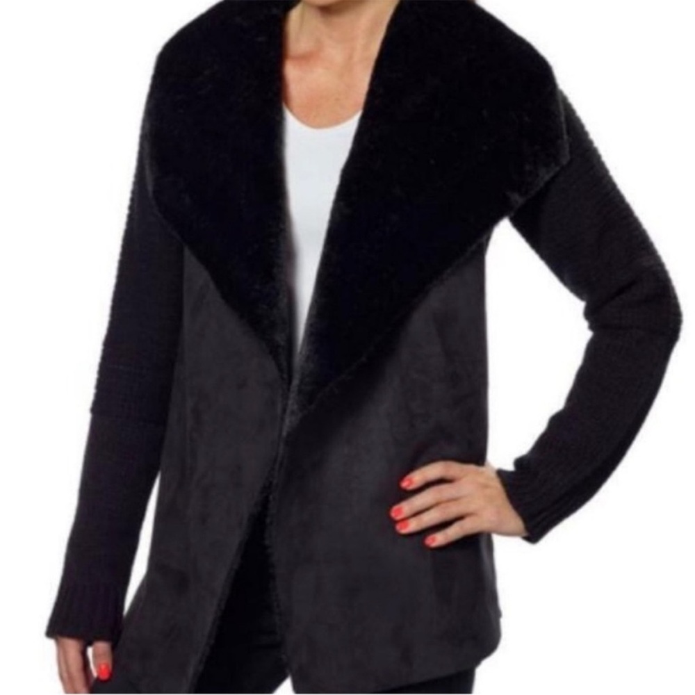 Black Faux Fur Collar Cardigan